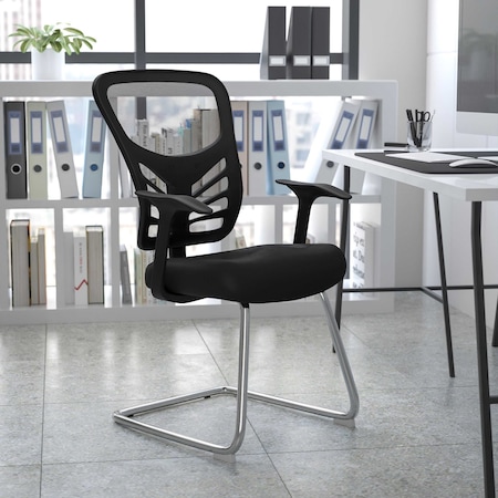 Flash Furniture Black Mesh Side Reception Chair with Chrome Sled Base HL-0001B-BK-GG